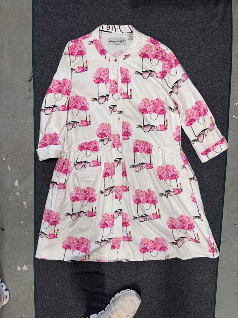 Women's White Maxi Shirt Dress with Pink Floral Print